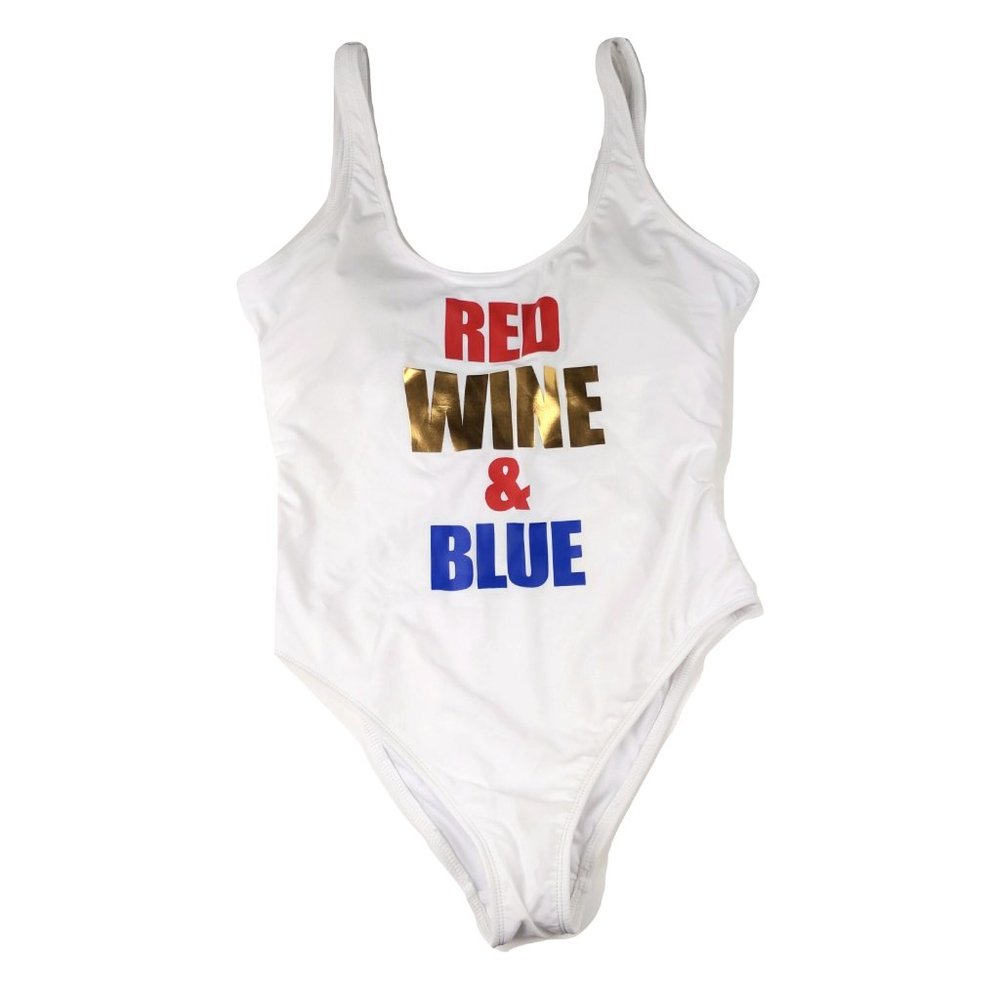 Red Wine & Blue Juniors L White One-Piece Swimsuit